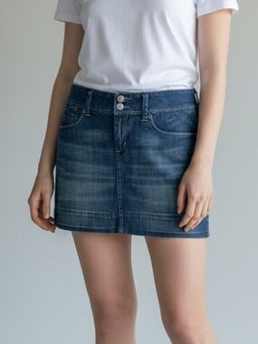 Y2K American Eagle Outfitters Live Your Life Blue Denim Mini Skirt
